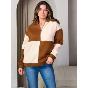 Polagram Brown Cream Colorblock Quarter Zip Pullover Fleece XXL